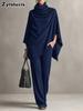 Damen Winter Kunstpelz Plüsch Nackenumhang Mantel Weitbeinige Hosen Set