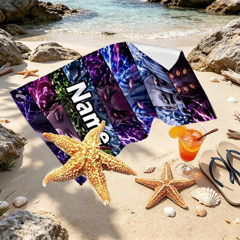 Custom Name Personalized Demon Slayer Print Beach Towel, for Trip Camping Beach Party Home Decor, Birthday Gift for Family & Friends