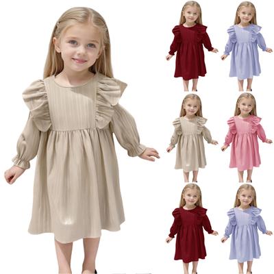 Mädchenmode Niedliches einfarbiges Spitzen-Flatterärmel-Prinzessin-Stufenkleid