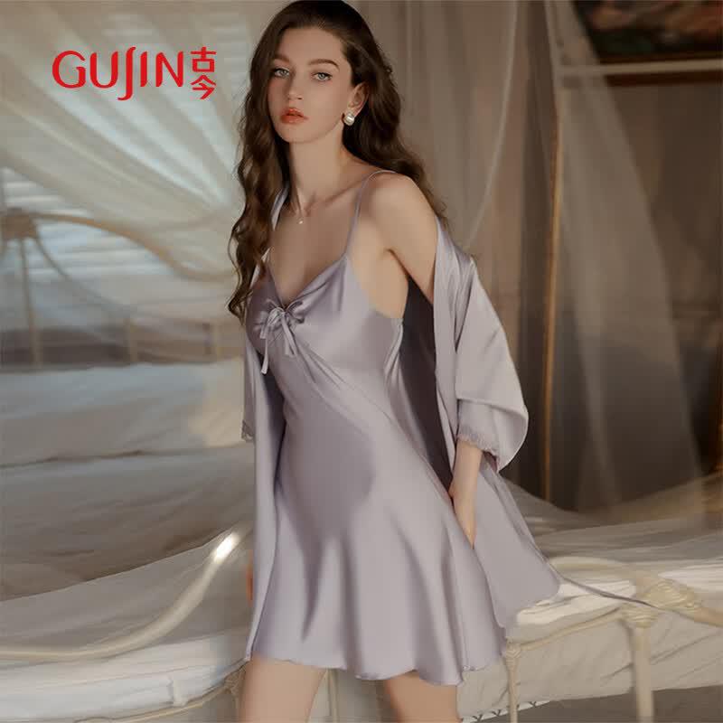 GUJIN Women s Ice Silk Sleepwear Set L