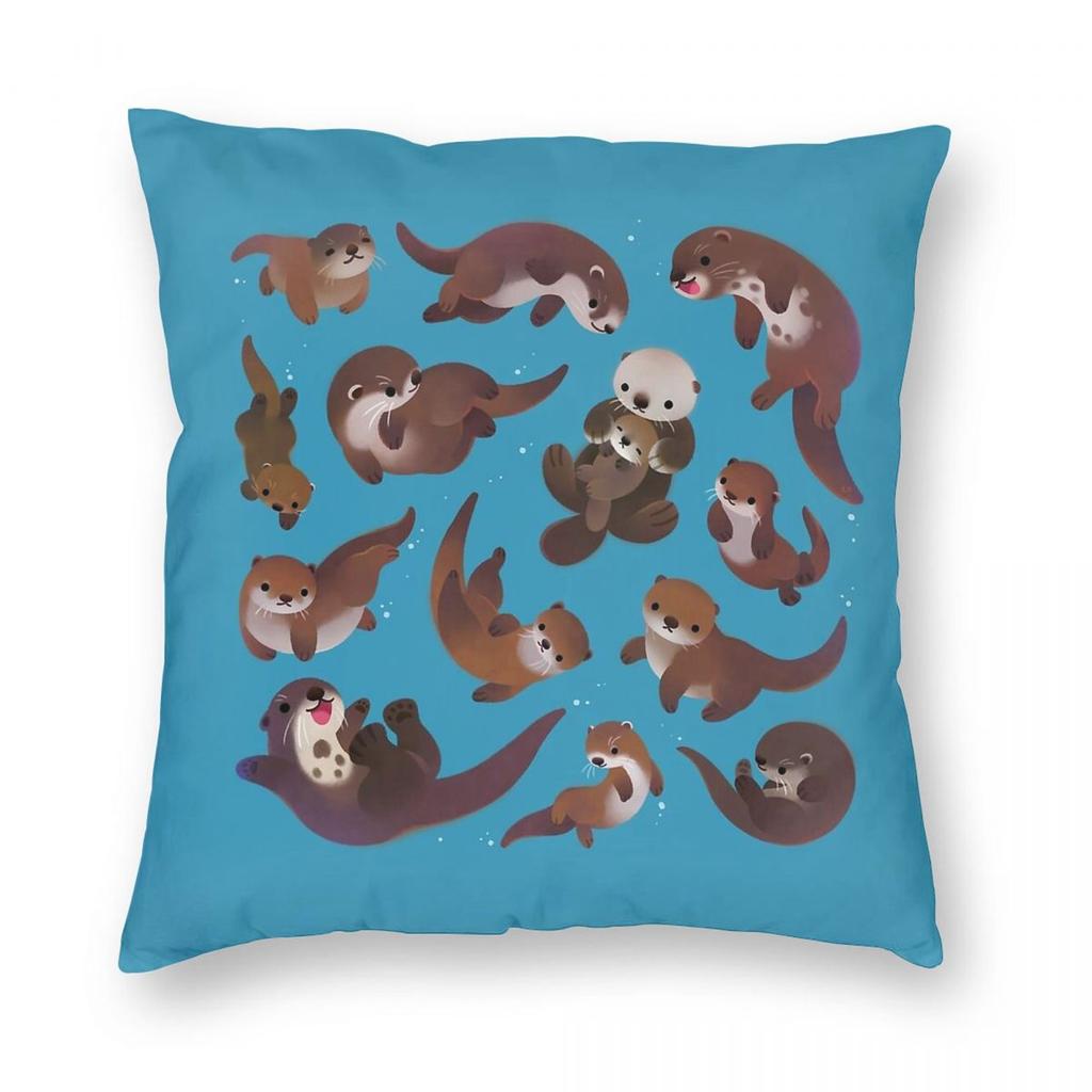 Otters Square Pillowcase Polyester Linen Velvet Pattern Zip Decorative Bed Cushion Cover