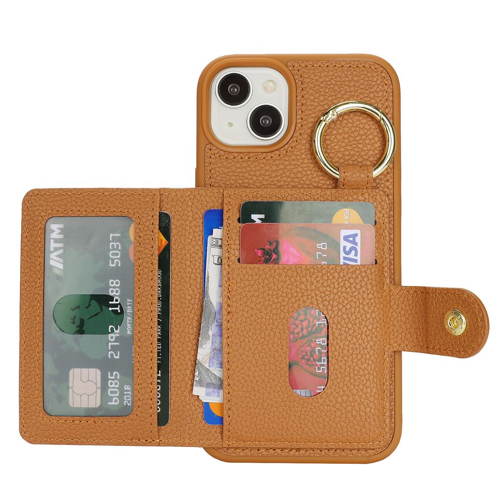 For iPhone 14/13 Case Litchi Textured PU Leather + TPU Kickstand Phone Cover with Card Slot