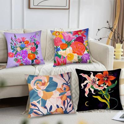 Flower Art Pillow Case Fashion Square Pillowcase Bedroom Sofa Room Ins Decoration Leisure