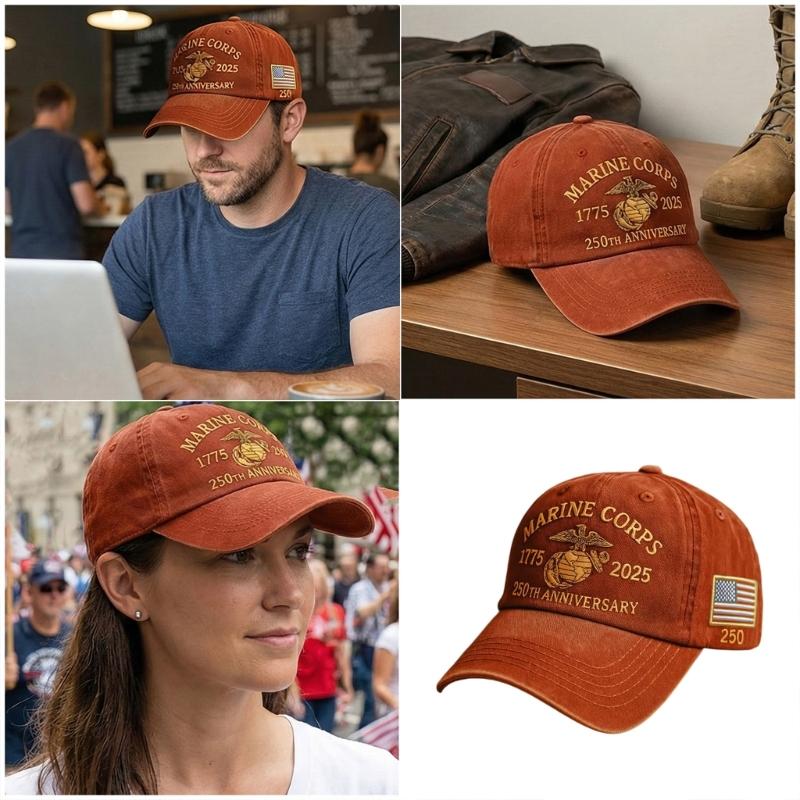 Adjustable Strap Baseball Cap for Marine Corps 250th Anniversary with Embroidery Pattern for Daily Wear Special Event