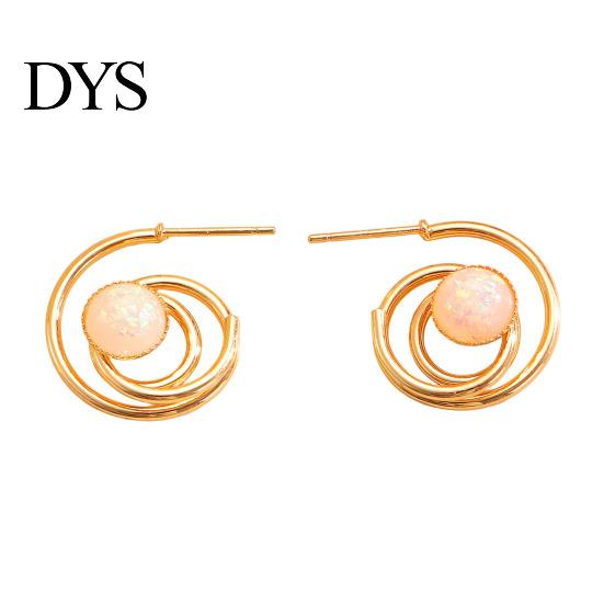 Golden Plated Earrings 1 Pair Women Hollow Spiral Design Multi-Color Lightweight Faux Gemstones Inlaid Electroplated Jewelry Accessories