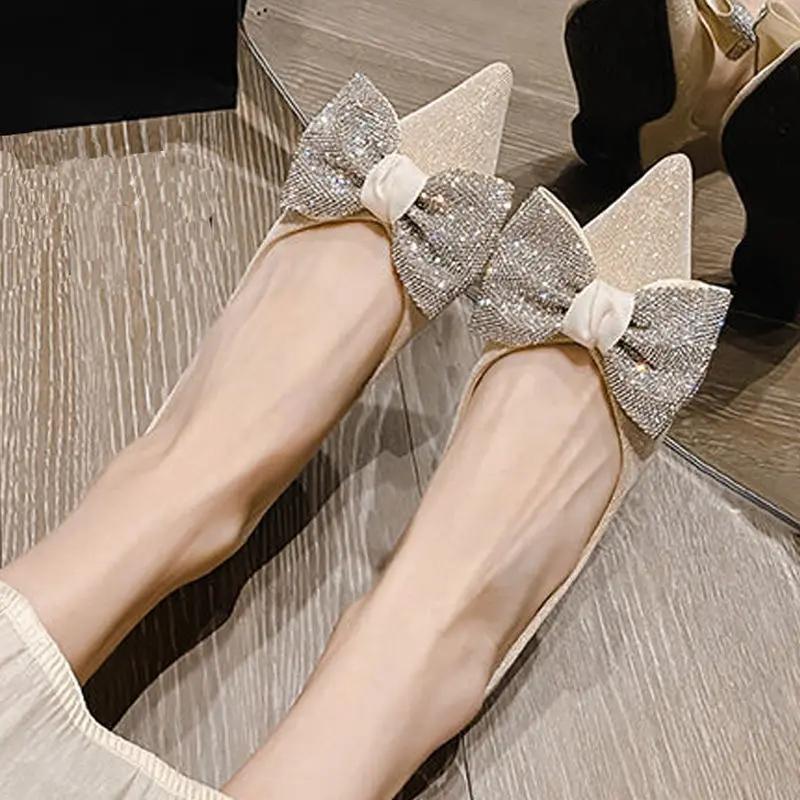 Fashion With Crystals Women's Flat Shoes French Style Moccasins Pointed Toe Ladies Footwear Heel On Sale Young Chic and Elegant Casual