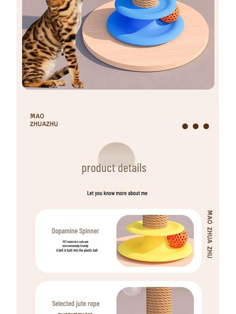 Vertical Sisal Cat Scratch-Resistant Post with Cat Teaser Toy for Self-Amusement and Boredom Relief