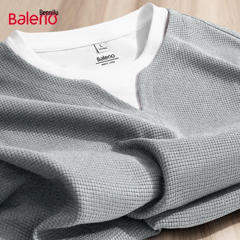 Baleno Men's Fake Two-Piece Long Sleeve Waffle Knit T-Shirt