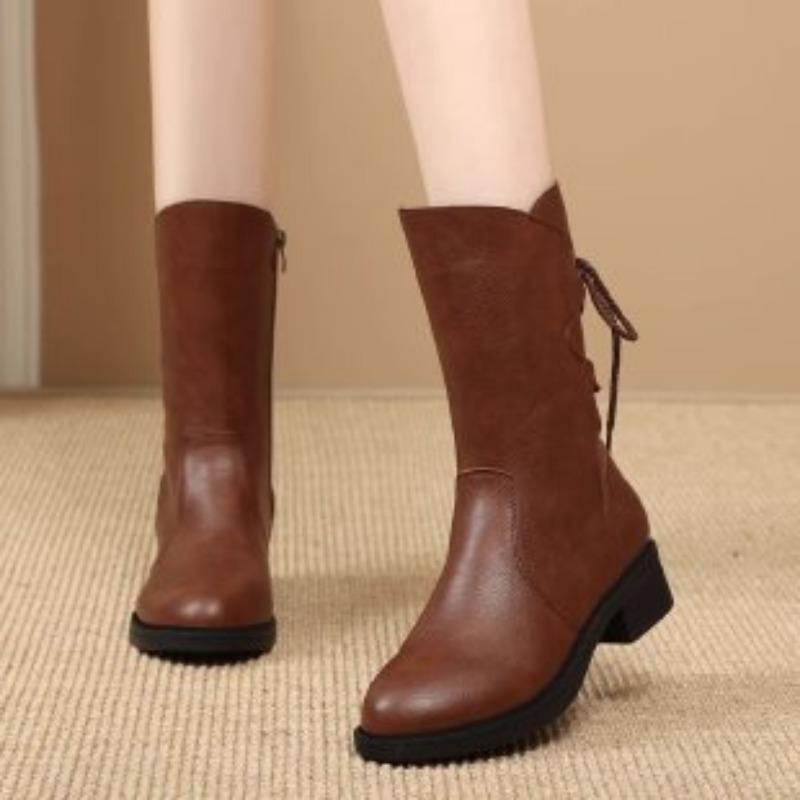 Martin boots women's new winter muffin thick-soled small man velvet versatile lace-up medium tube spring and autumn single cotton boots