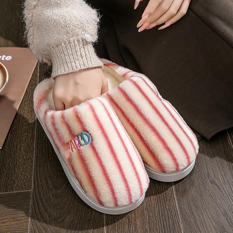Home striped cotton shoes autumn and winter casual indoor plush warm Korean cotton slippers