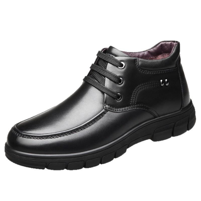 Old man head business high-top cotton shoes wool high-top shoes leather lace-up commuter leather shoes men's round head leather shoes 2788