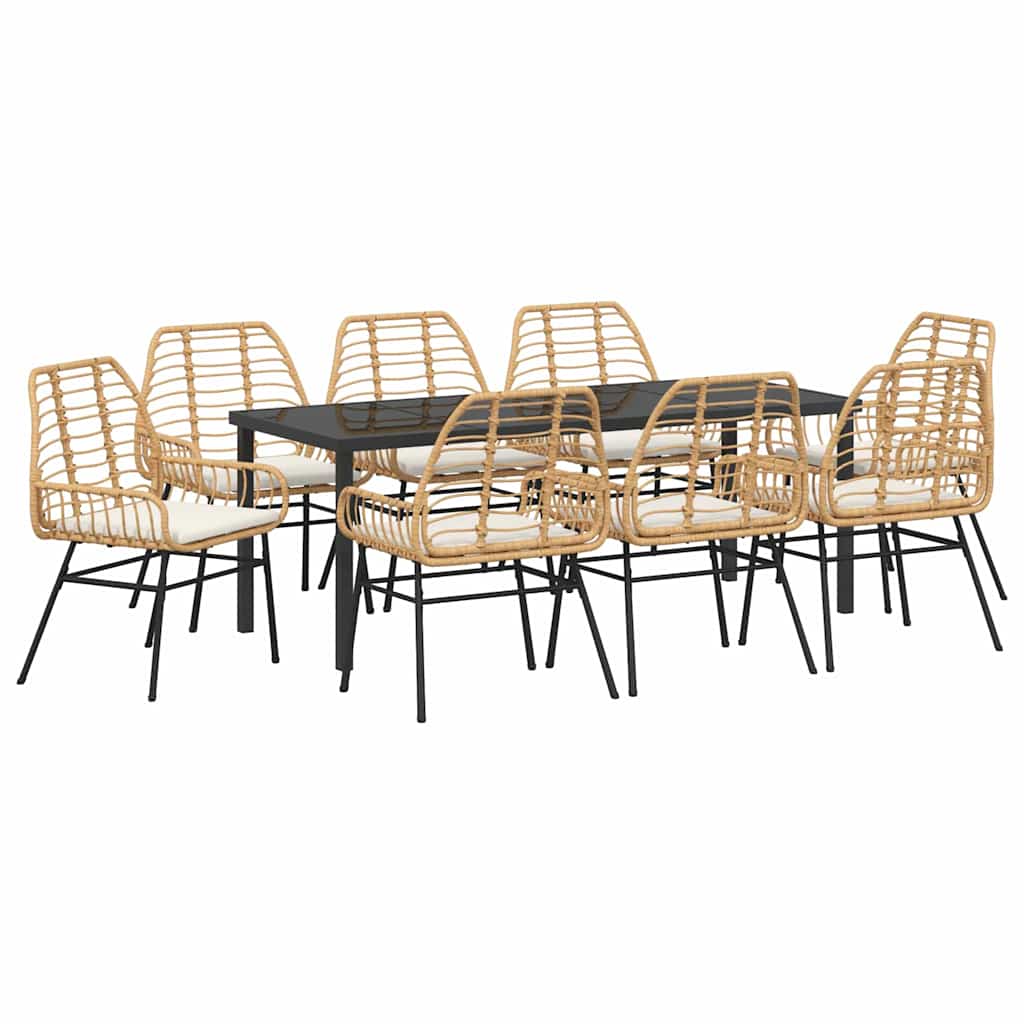 Garden Dining Set 9 pcs Brown Poly Rattan