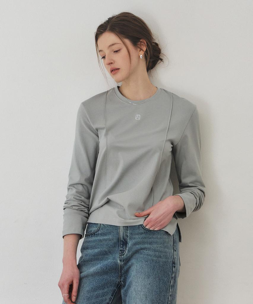 ARTID Curved Pintuck Long Sleeve T-Shirt_Khaki Grey