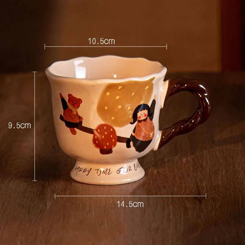 Cute Fairy Tale Painted Ceramic Mug Cup&saucer Dining Table Coffee Cup Milk Tea Mugs Afternoon Tea Teacup Fruit Juice Container