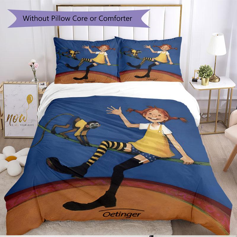 3pcs Duvet Cover Set (1*Duvet Cover + 2*Pillowcase, Without Core), Pippi Longstocking Print Soft All‑Season Bedding Set, Home Bedroom Decor Gift