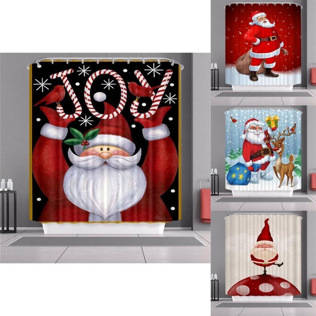 Christmas Shower Curtain With Hooks Waterproof Fabric Santa Claus 3d Printing