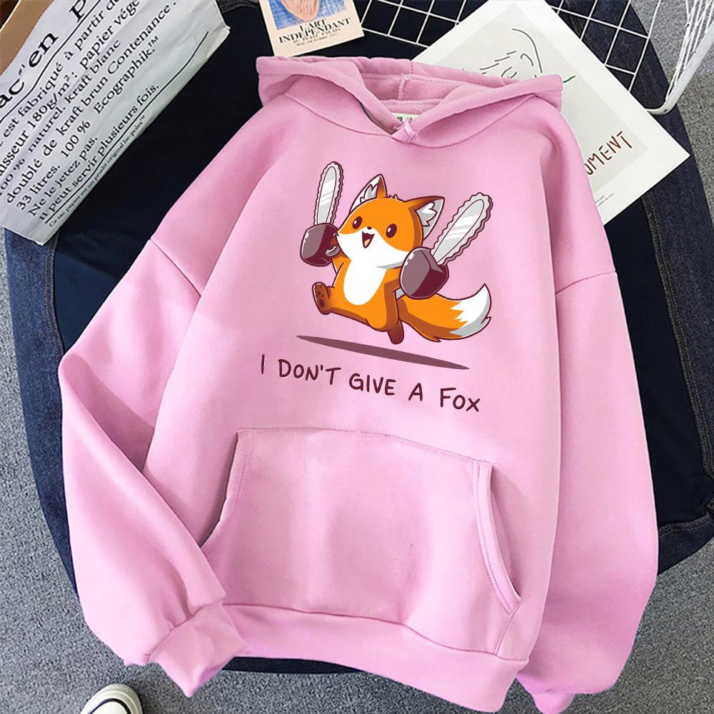 I Don't Give A Fox Cute Animal Kawaii Hoodie Mens Loose Fleece Pullover Hip Hop Hoodies Streetwear Cartoon Women Men Sweatshirts