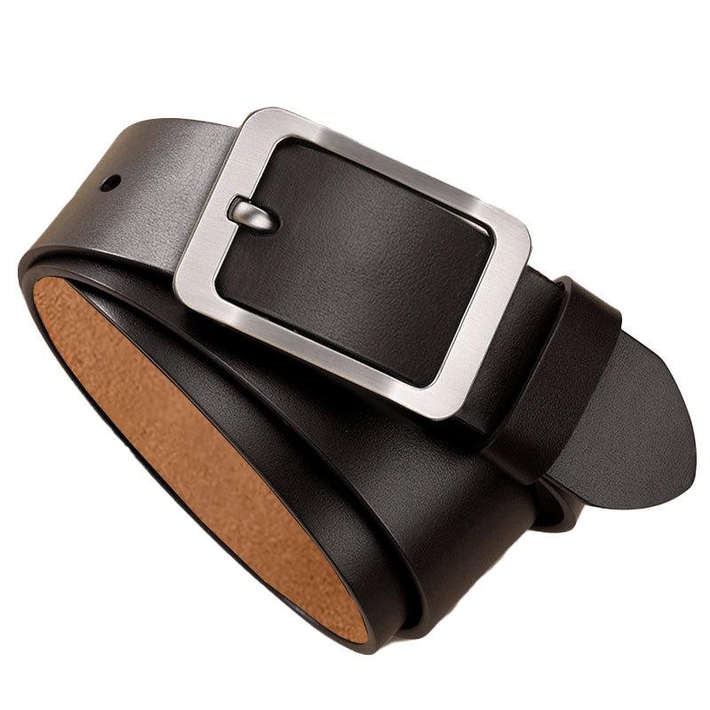 Retro New Belt Men's Genuine Leather Simple Belt Middle Aged and Young People's All-match Pin-buckle Casual Trousers