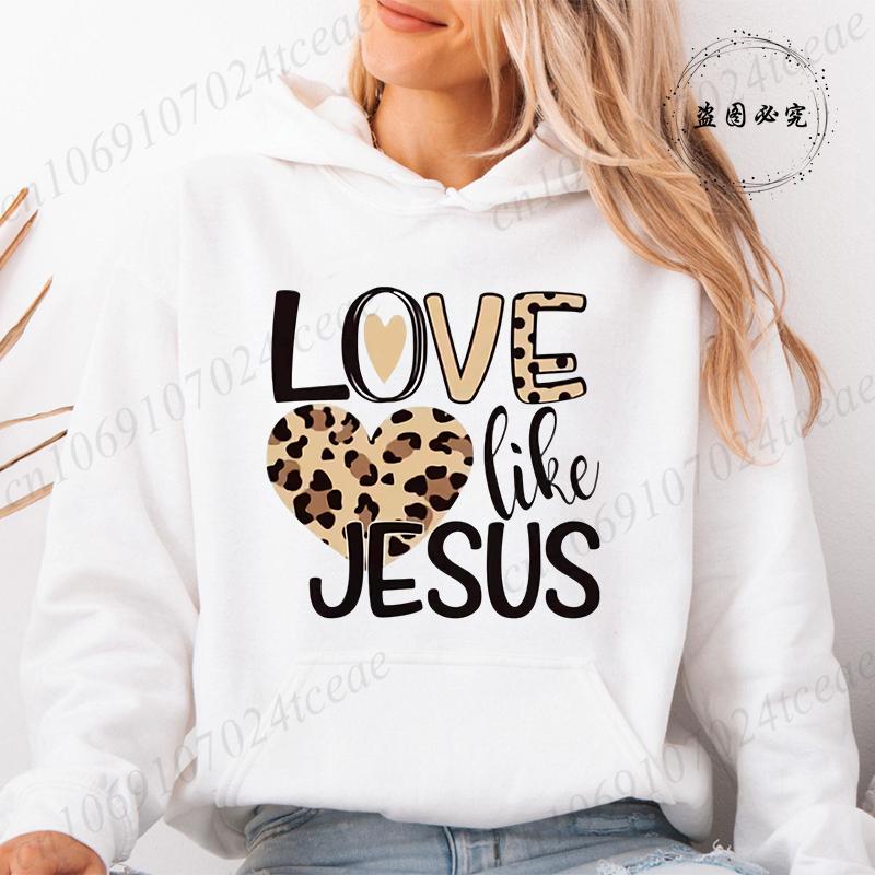 Women Hoodies Tops Funny Heart Leopard Print Hoodie Fashion Clothing Casual Female Sweatshirts Heart Leopard Fashion Streetwear
