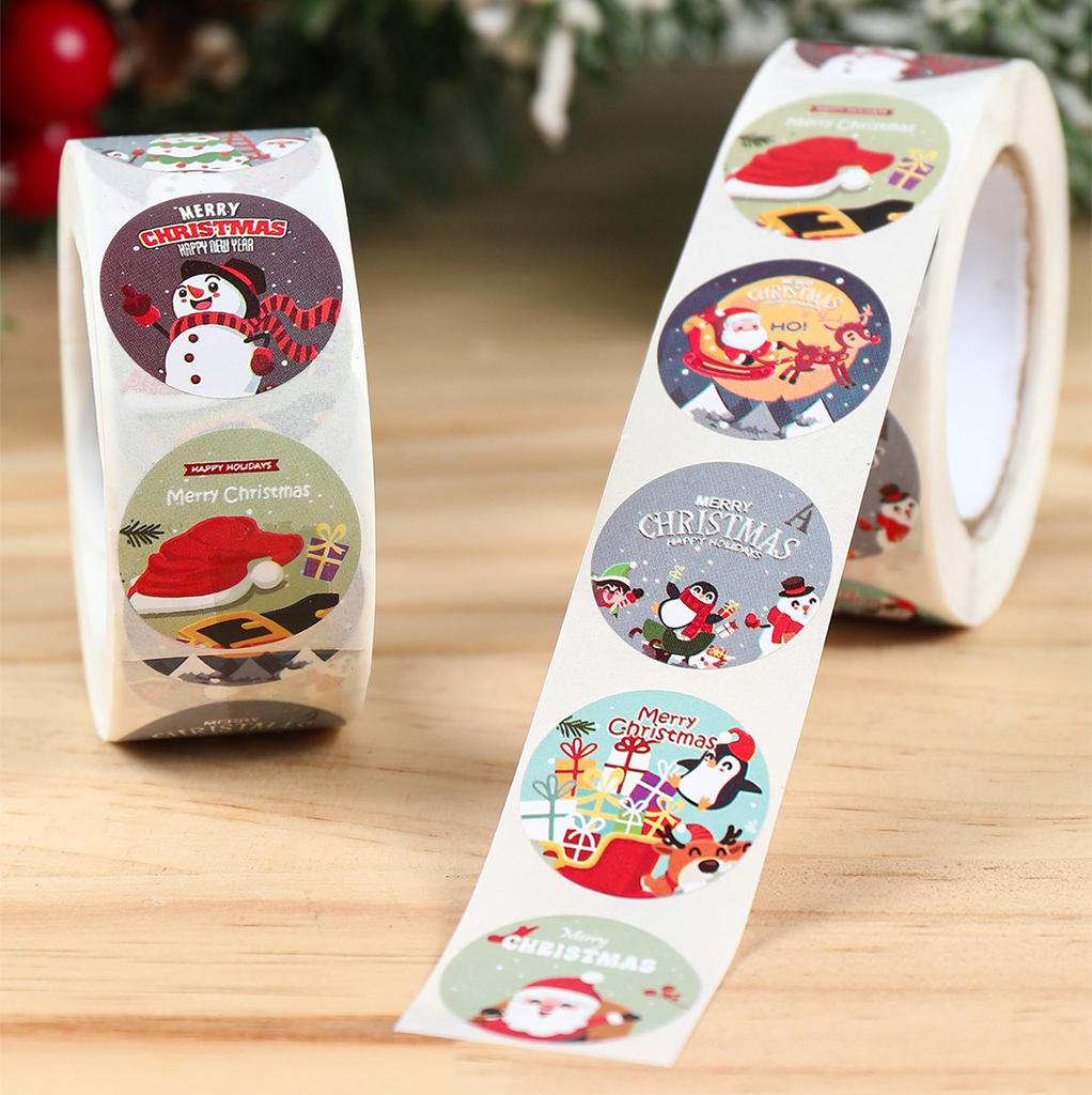 Merry Christmas Santa Round Sticker Christmas Decoration For Home 2026 Xmas Ornament Navidad Natal Noel Gift Happy New Year 2026