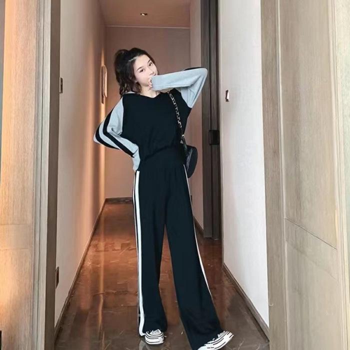 Women's Striped Hoodie & Wide-Leg Pants Two-Piece Set for Spring/Autumn 2026