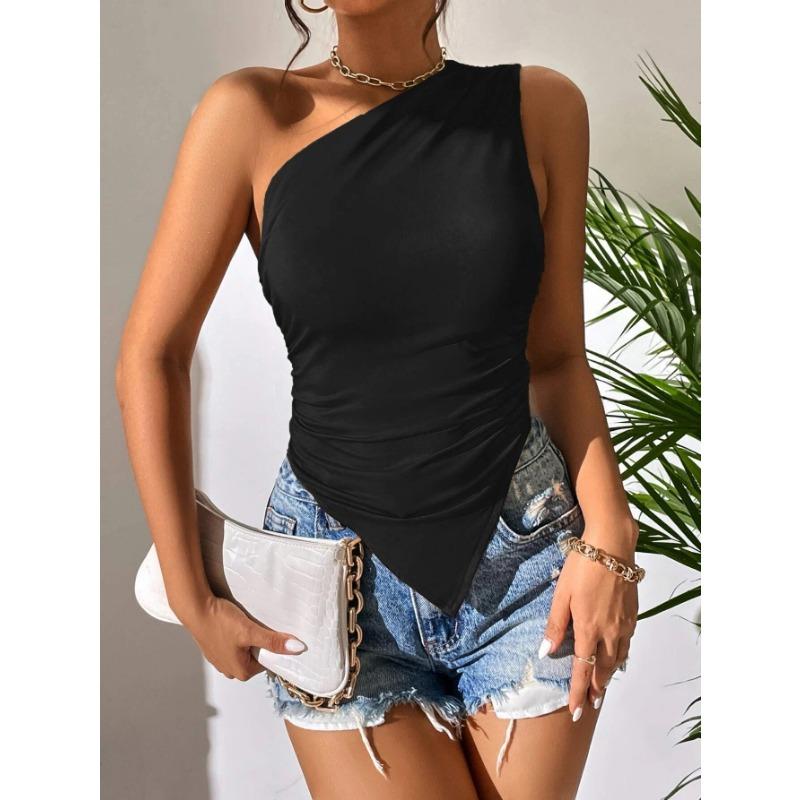 Women Irregular Asymmetrical Off Shoulder Slim Fit Strappy Camisole Vacation Beach Top