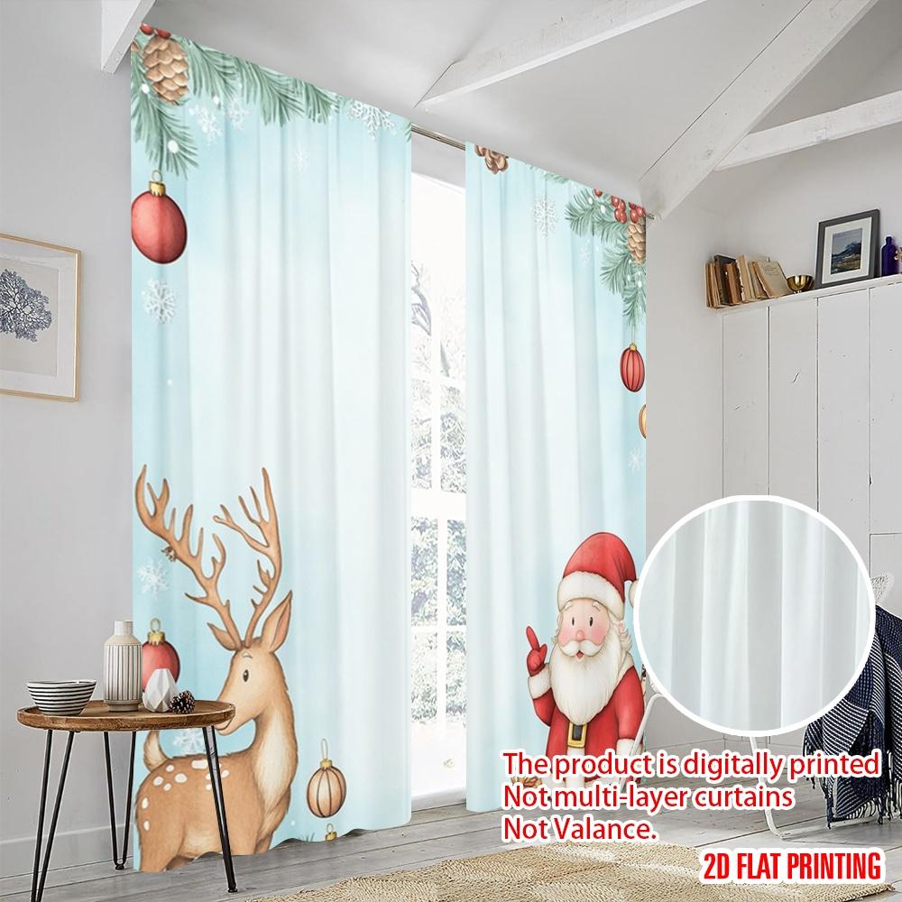 2pcs,2D plane printing Curtain Fabric Cute Santa Reindeer Christmas (3) Versatile 100% Polyester (without rod) Art Deco Festive