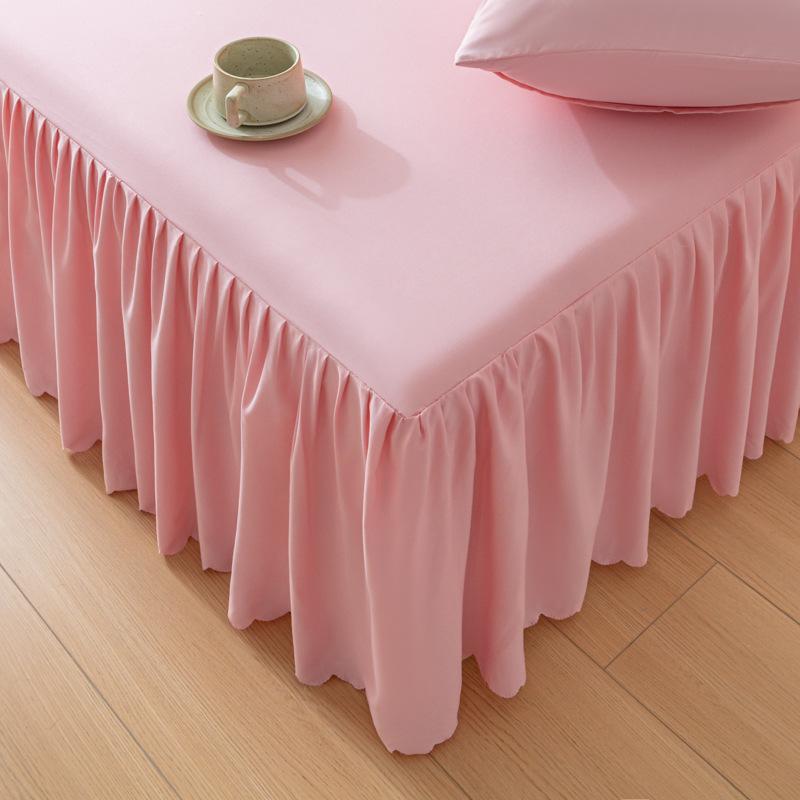 Korean Skin-Friendly Bed Skirt: Brushed Solid Color, Four Seasons, Anti-Pill, Fade & Shrink Resistant