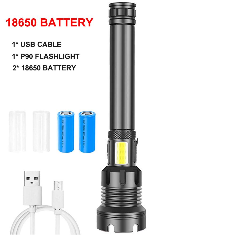 90000 Lumens LED Tactical Flashlight Rechargeable XHP90 USB Zoomable 7Modes Super Bright Floodlight Spotlight Torch Light
