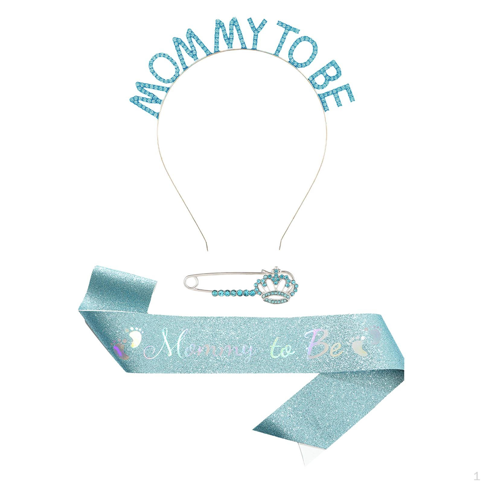 

Elegant Mom-to-Be Sash And Headband Set for Shower Celebration Blue