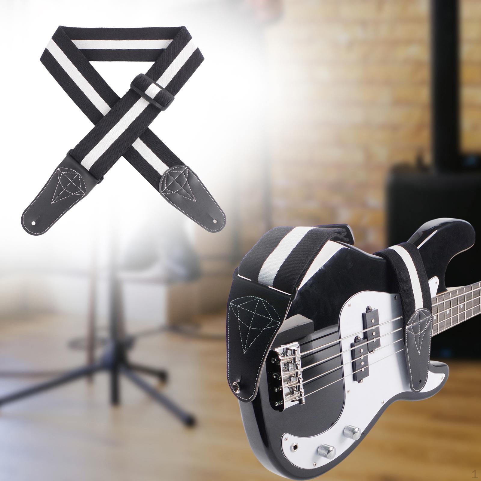 Bass Guitar Strap Adjustable PU Leather Ends Soft and Comfortable Accessories Black White