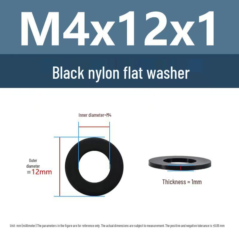 PA66 Nylon Wear-Resistant Flat Insulation Washer, Black & White, Round, Sizes M2-M24