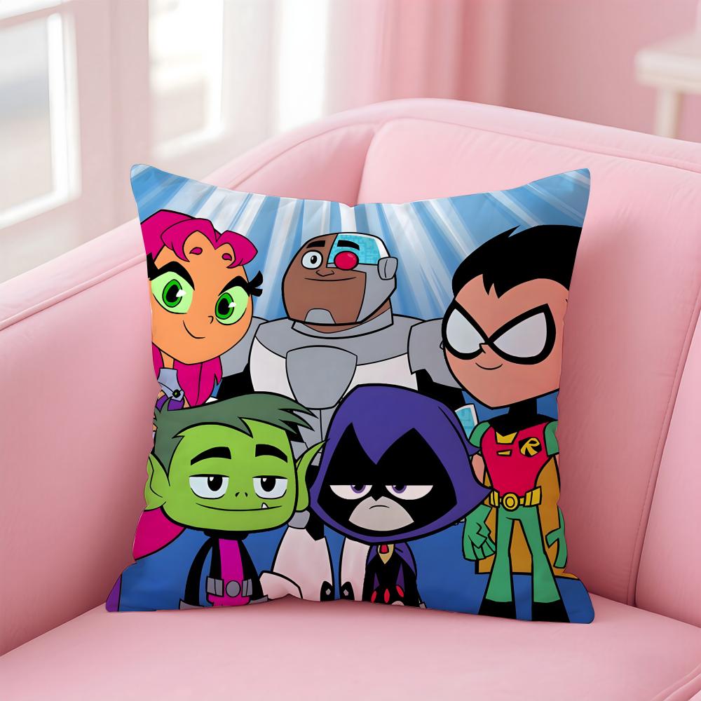 Fashion T-Teen Titans Gos Game Character Cushion Cover Pillowcase Short Plush Invisible Zipper Room Sofa Cushion Cover