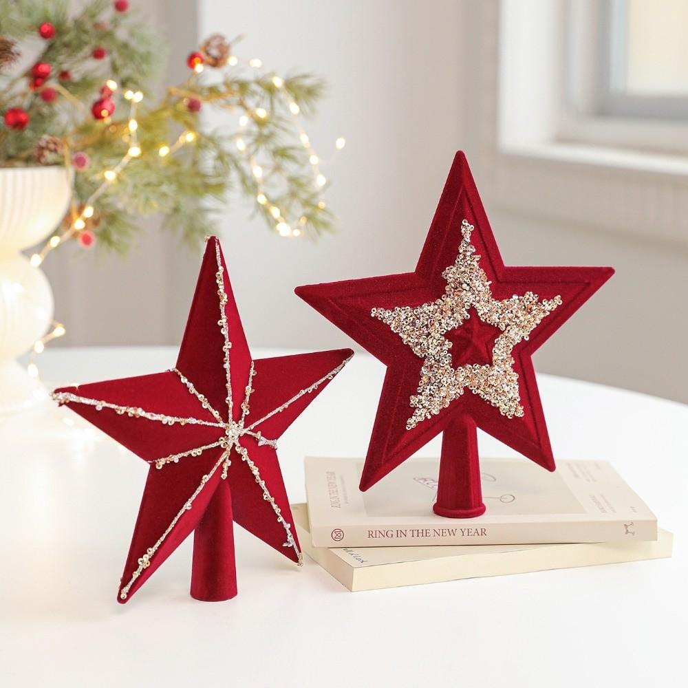 3D Red Glitter Star Christmas Tree Crown Star Christmas Tree Decorations Home Party Decor