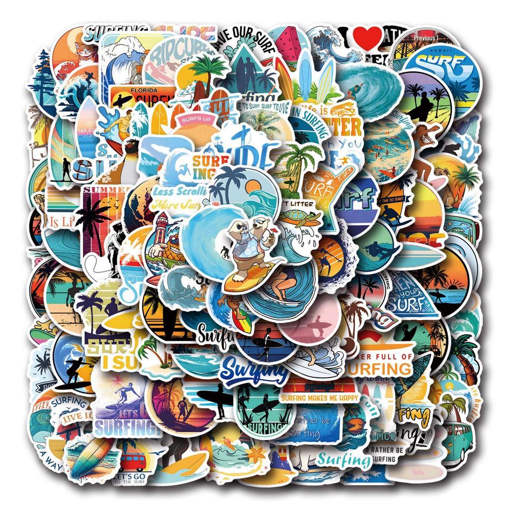 60 Cartoon Beach & Surf Stickers: Waterproof Decorations for Journals, Water Bottles, and Computers.