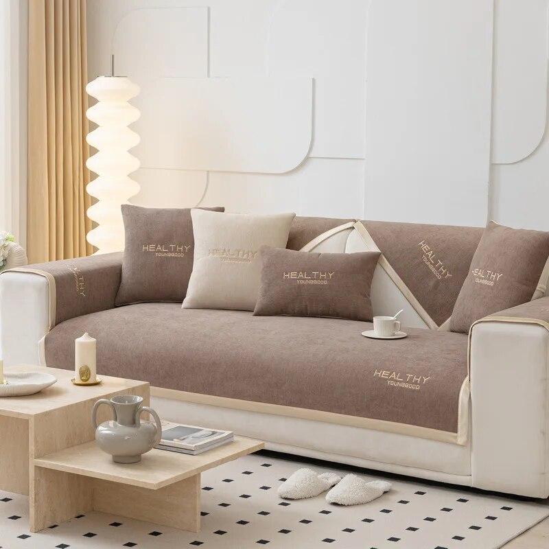 Pernă de canapea universală din chenille în patru anotimpuri Covoraș anti-alunecare pentru canapea secțională prosop broderie husă de canapea pentru sufragerie