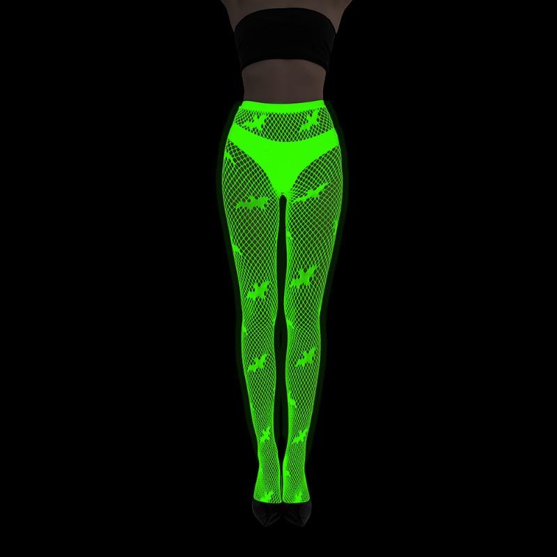 Fluorescent Pantyhose Luminous Fishnet Socks Green Light Sexy Tattoo Lace Body Jacquard Lace Hollow Socks