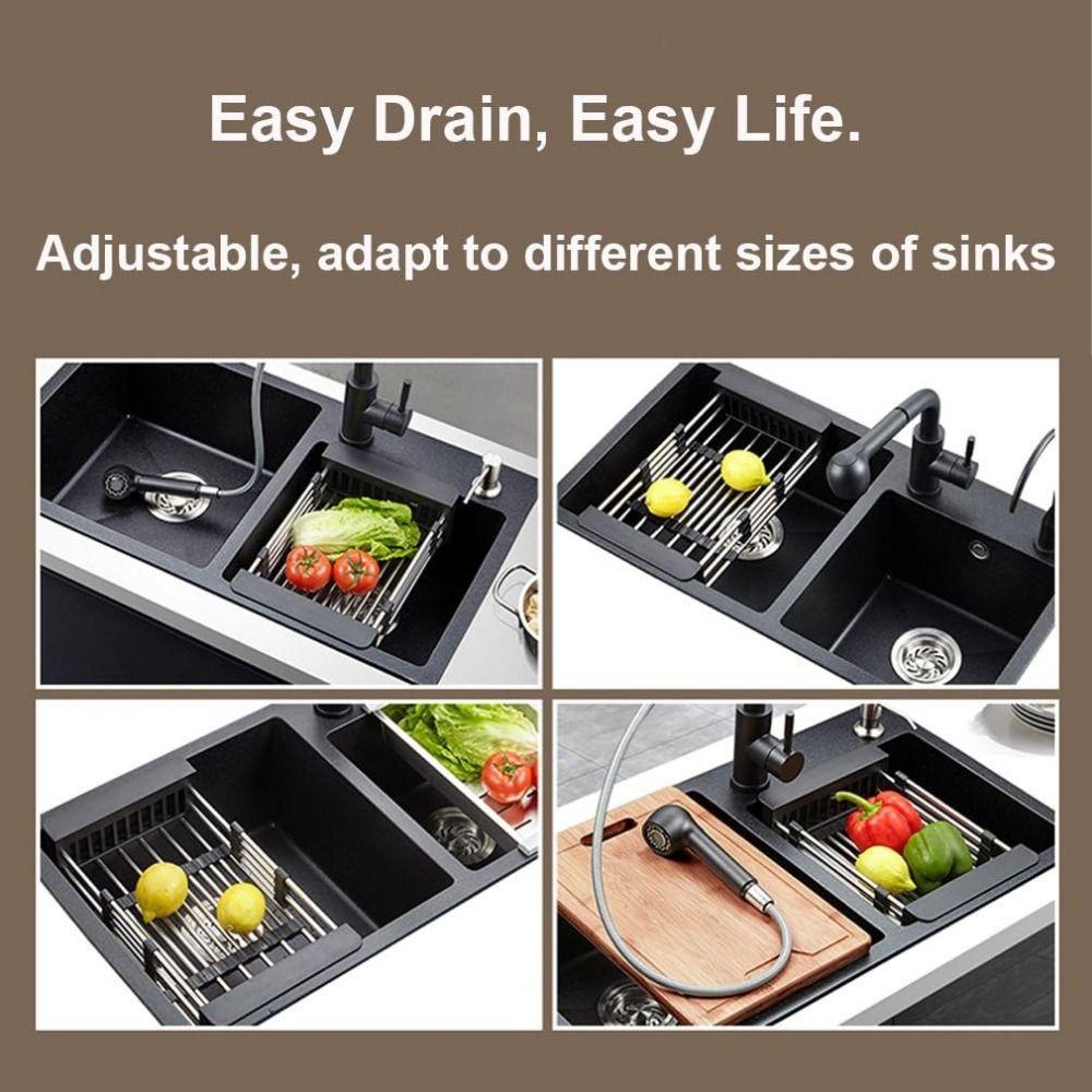 Stainless Steel Dish Organizer Multipurpose Sink Cleaning Basket Dish Drying Rack  Restaurant
