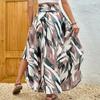 Boho Style Maxi Skirt Adjustable Drawstring High-Waisted Printing Skirt Flowy Large Hem A-Line Skirt Daily Wear