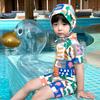 Kids' Cartoon Color Block Short Sleeve One-Piece Swimsuit - Quick Dry for Summer & Holiday