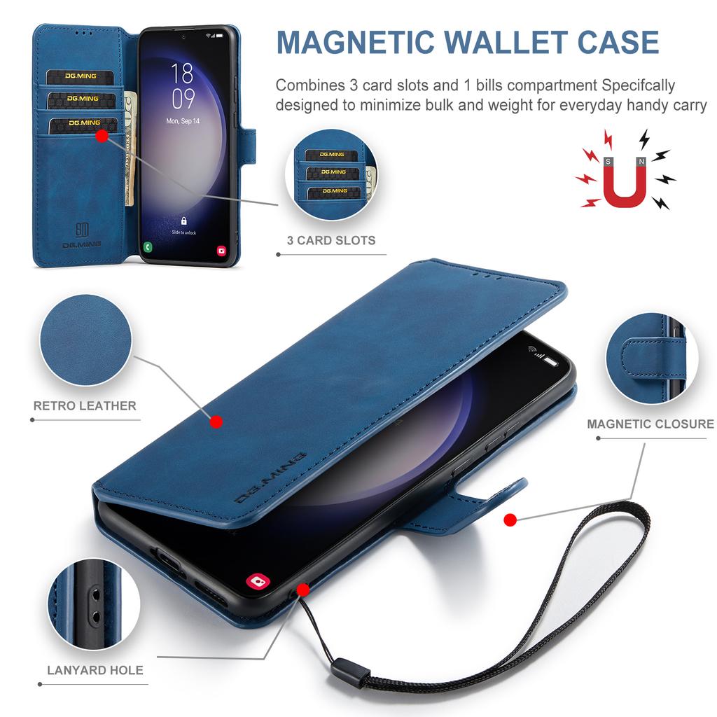 DG.MING For Samsung Galaxy S23 Retro PU Leather Stand Cover Shockproof Wallet Phone Case