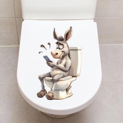 Cartoon Donkey Using Phone Toilet Seat Sticker Waterproof Vinyl Decal for Bathroom WC Decoration Funny Removable Sticker