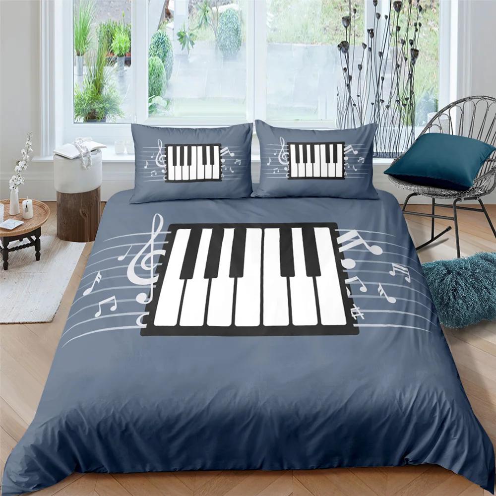 Piano Keys King Queen Duvet Cover 3D Cartoon Musical Notes Bedding Set For Kids Teens Adult Fashion Music Polyester Quilt Cover