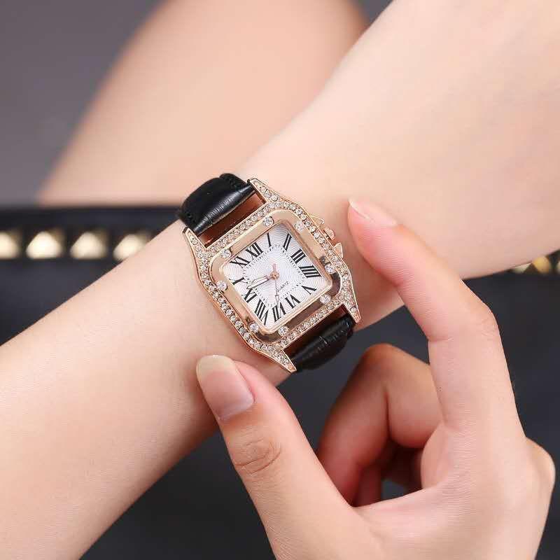 Stylish Square Red Rhinestone Ladies' Quartz Watch - High-Quality Fashion Trend Timepiece