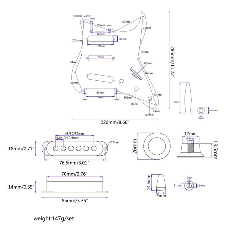 6 String Guitar Pickup Back Plate 3Ply Pickguard with 5-Way Switch Scratch Plate