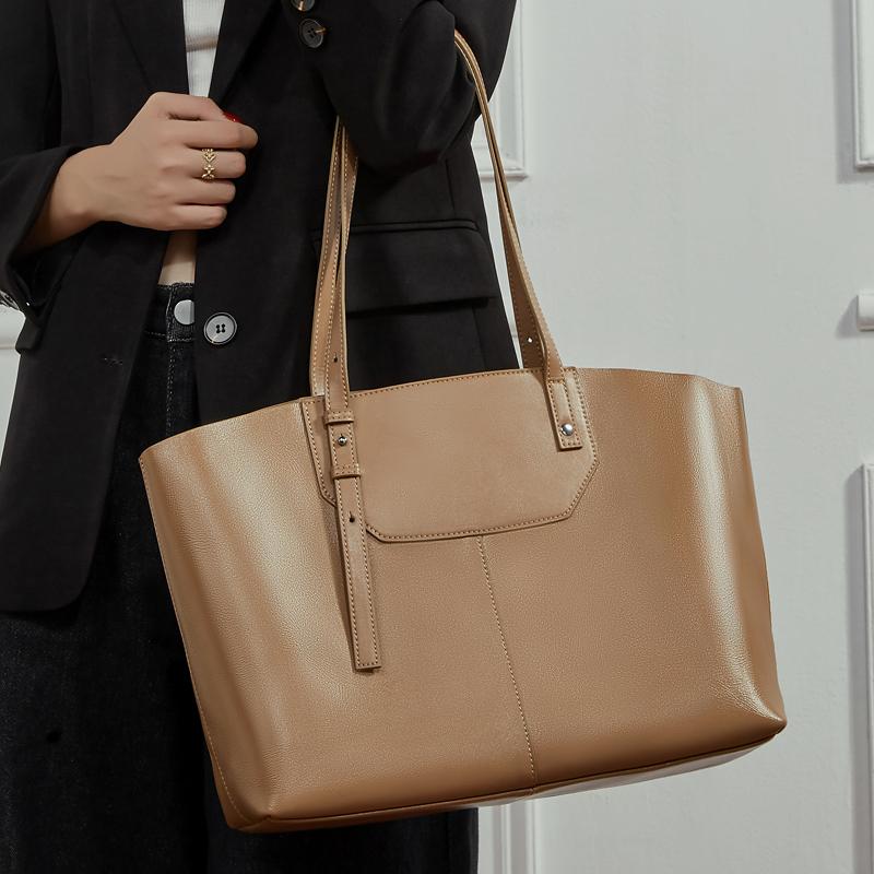 Burminsa Cowhide Genuine Leather Large Tote Handbags For Women 2026 Winter Luxury Designer Work Shopper Underarm Shoulder Bags