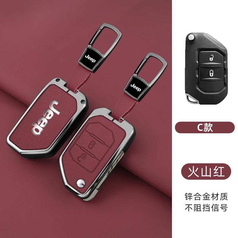 For Jeep Metal Leather 2 3 4 Buttons Car Flip Key Case Cover For Jeep Gladiator JT Sahara JLU Wrangler JL Rubicon 2018 2019 A
