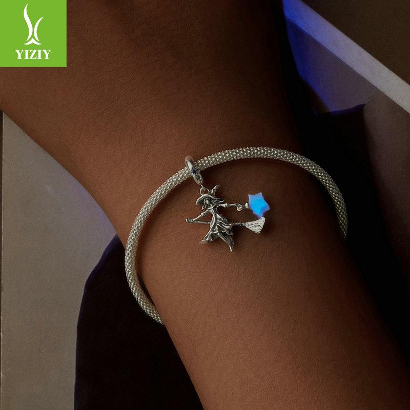 Halloween Luminous Elf Diy Pendant Accessories, Creative Luminous Stone S925 Silver Bracelet Beaded