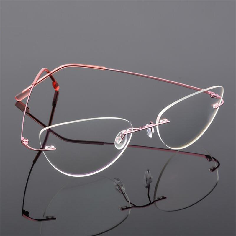 1.61 index Lens Frameless Cat Eye Myopia Eyeglasses Ultralight Rimless Blue Light Blocking Prescription Glasses -0.5 -0.75 to -6