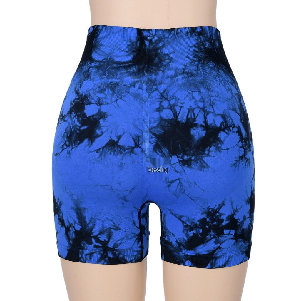 Shorts de Yoga Taille Haute à Séchage Rapide Tie-Dye Européens et Américains: Sans couture, Élastique, Remonte-fesses, Prêt pour le fitness